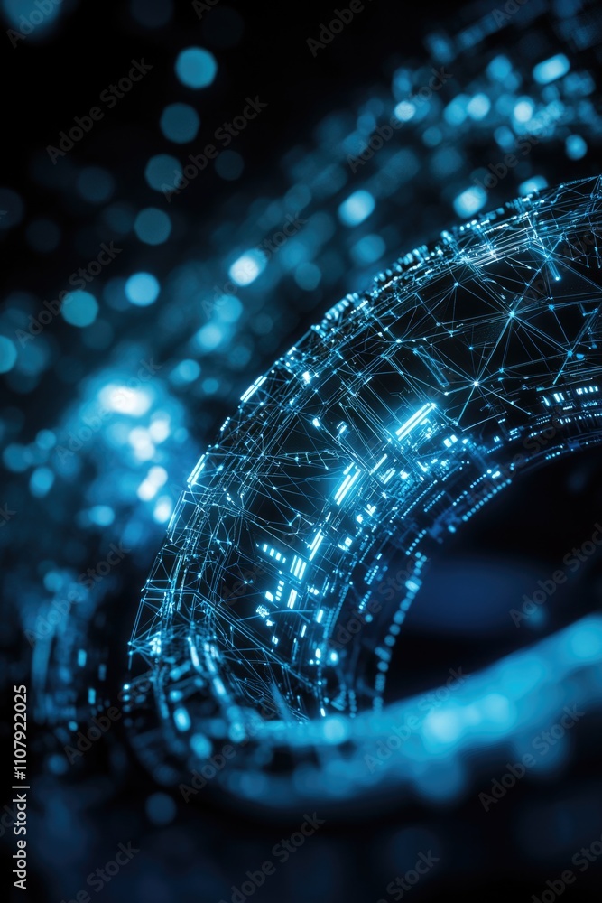 Poster a close-up shot of a ring of blue lights, suitable for use in technology or sci-fi related contexts