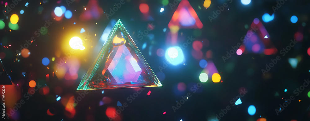 Poster Colorful prisms reflect light in a mesmerizing display of shapes and vibrancy at night in an abstract artistic creation