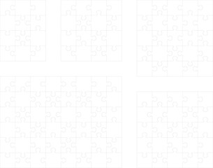 Illustration of five white puzzles, separate parts	