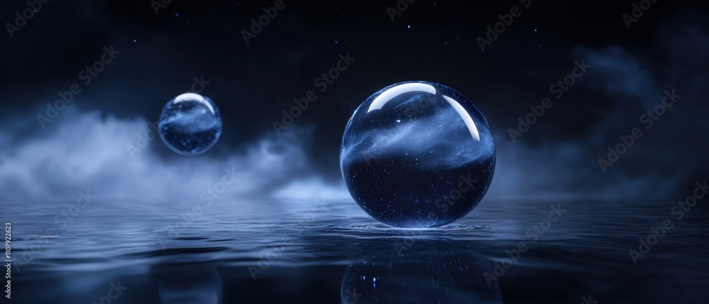 Aufkleber two spheres floating on the surface of a body of water. the spheres are spherical in shape and appea
