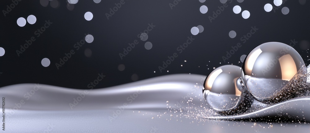 Poster digital art piece that appears to be a close-up of two shiny spheres on a black background. the sphe