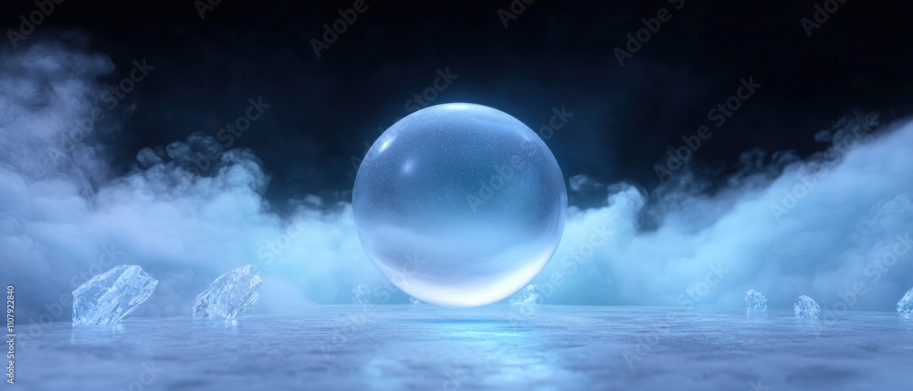 Aufkleber large, spherical object in the center of a dark, foggy landscape. the object appears to be made of a