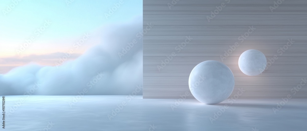 Poster 3d rendering of a room with a large window on the right side. the window has a white wooden panel on