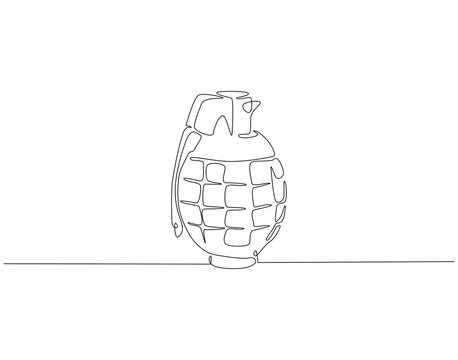 recommend clip art: Continuous one line drawing of hand grenade. One line drawing illustration of grenade bomb. Soldier equipment concept single line. Editable outline