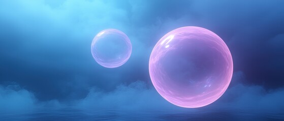 Two large, spherical objects floating in the ocean. the objects are pink in color and appear to be floating on the surface of the water.
