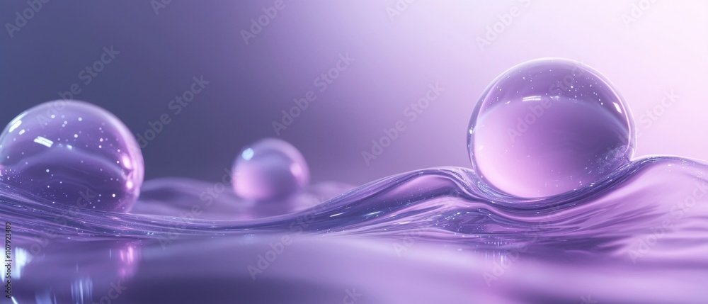 Poster close-up of three spheres floating on a wave-like surface. the spheres are spherical in shape and ap