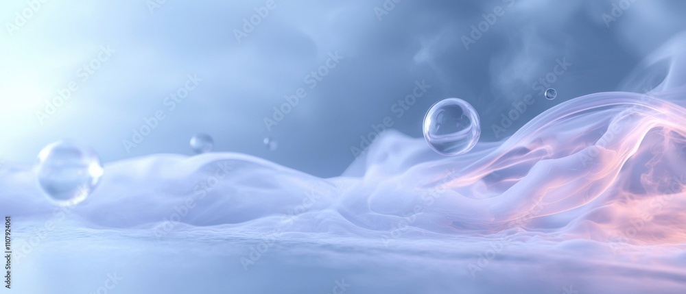 Poster abstract digital art piece with a blue and pink color scheme. the background is a gradient of light 