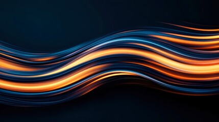 Vibrant abstract waves of blue and orange on a dark background create a dynamic visual effect, perfect for backgrounds in tech-themed designs, posters, or digital art projects,