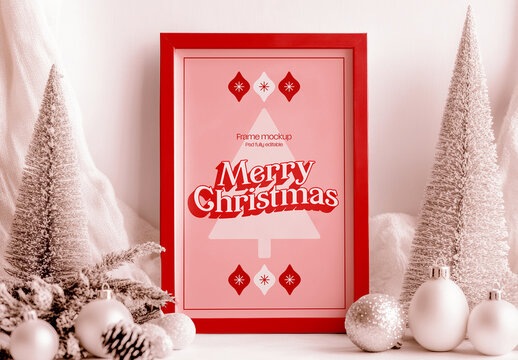 Vertical Frame and Holiday Decorations Mockup with Generative AI