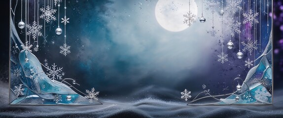 Obraz premium Winter Wonderland Scene with Snowflakes and Moon for Holiday Decor