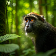 Obraz premium endangered monkey in tropical forest close up port