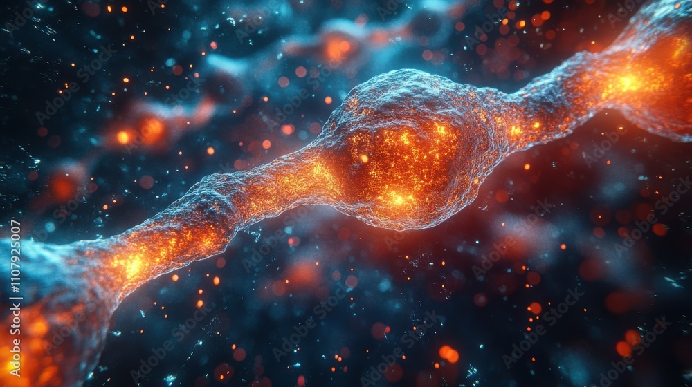 Poster synapse of neuron cell and dna 3d rendering