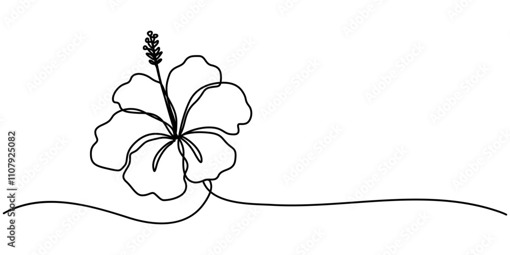 Poster hibiscus flower in continuous line art drawing style. minimalist black linear sketch isolated on whi
