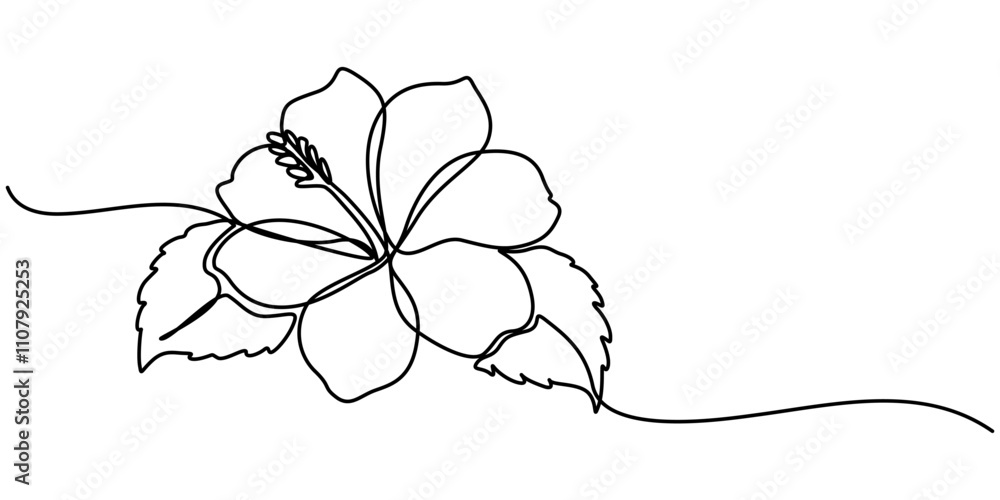Poster hibiscus flower in continuous line art drawing style. minimalist black linear sketch isolated on whi