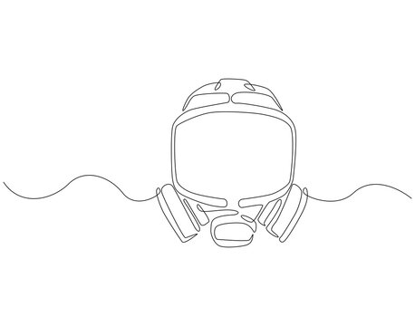 recommend clip art: Continuous one line drawing of gas mask. One line drawing illustration of army mask. Soldier equipment concept single line. Editable outline