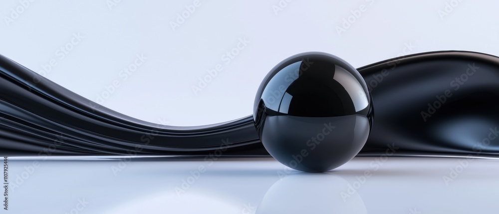 Poster 3d rendering of a black sphere on a white surface. the sphere is spherical in shape and appears to b