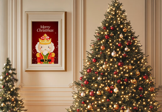 Interior Frame with Christmas Tree and Gifts Mockup with Generative AI