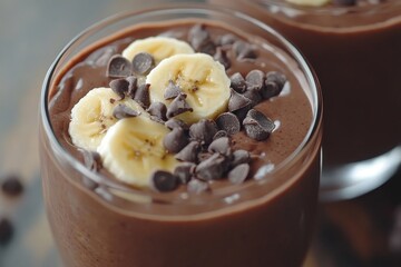 In-depth look at a rich banana cocoa smoothie made with fresh ingredients upfront. A tasty, healthy, and wholesome delight perfect for a delectable dessert option