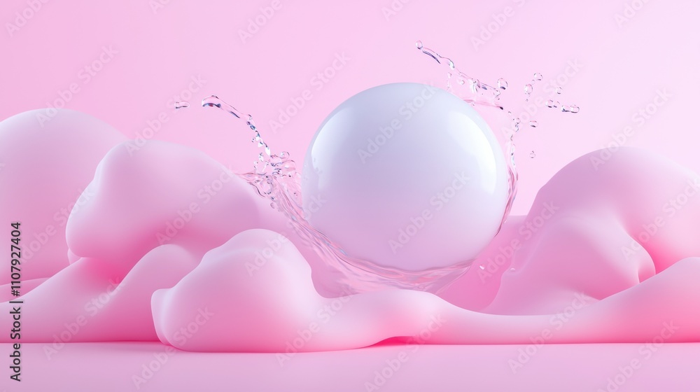 Poster 3d rendering of a white sphere in the center of a pink background. the sphere is spherical and appea