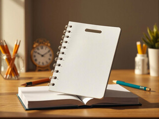 Close-up on a empty notebook for text on the table.