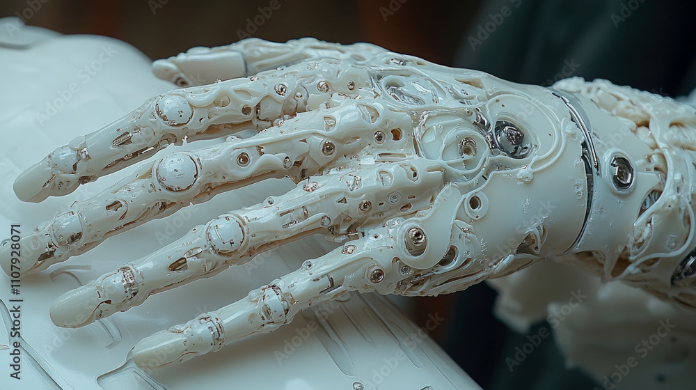 Aufkleber high-tech robotic hand highlights innovative engineering during a display at a science museum, attra