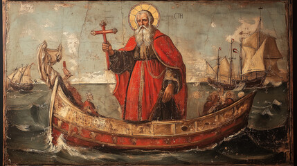 Saint Nicholas on a Boat Representing his patronage of sailors
