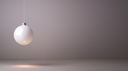 White pendant light hanging from a white cord against a plain grey wall. the light is spherical in shape and appears to be made of glass or porcelain.