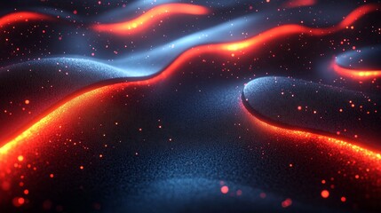 Obraz premium Modern technology background with blue and red lines on a dark gray background, with a metallic texture and geometric shapes 