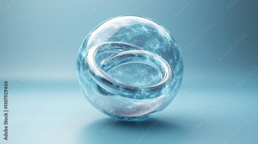 Poster transparent ball with rings surrounded 3d rendering