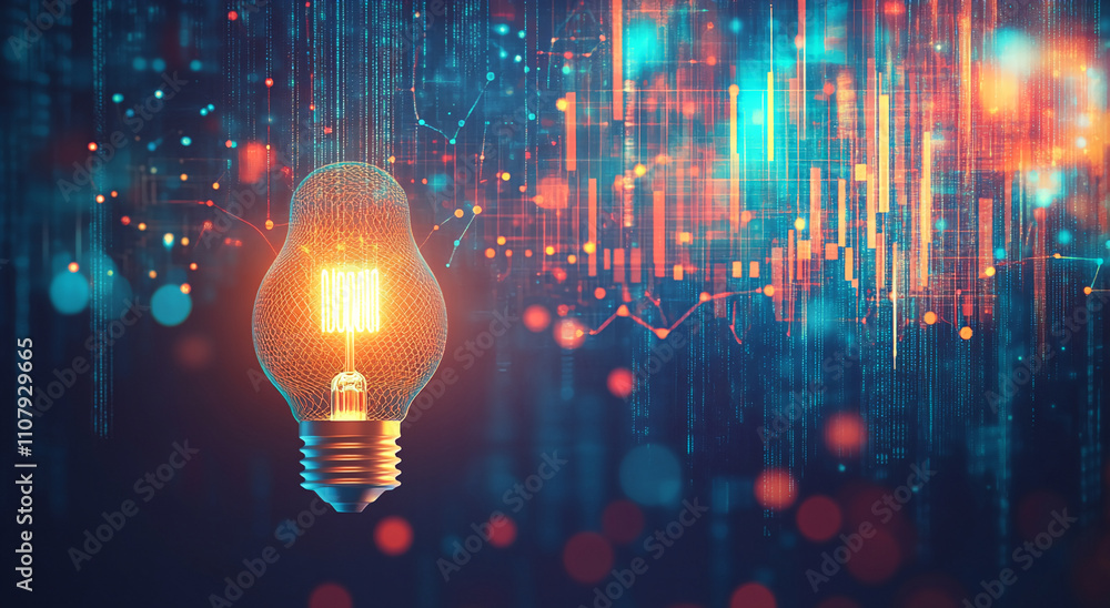 Aufkleber Light bulb glowing among digital visuals representing technology and innovation in a futuristic setting