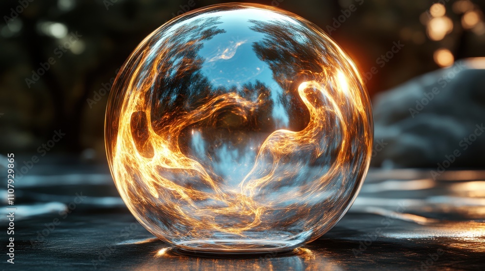 Poster transparent molecule in the bubble 3d rendering