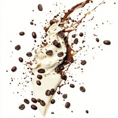 Obraz premium Coffee beans and cream splash, isolated on white. (1)