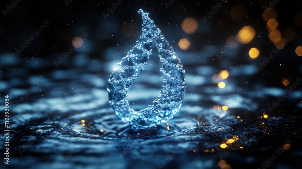 Poster transparent water drop with dna inside 3d rendering