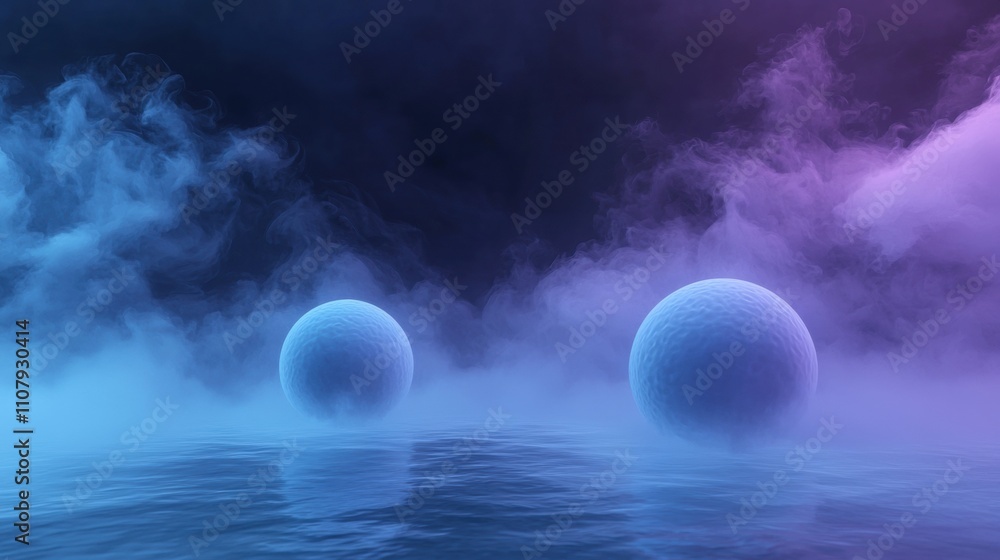 Aufkleber two spheres floating on the surface of the water. the spheres are spherical in shape and appear to b