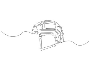 Obraz premium Continuous one line drawing of army helmet. One line drawing illustration of soldier helmet. Soldier equipment concept single line. Editable outline