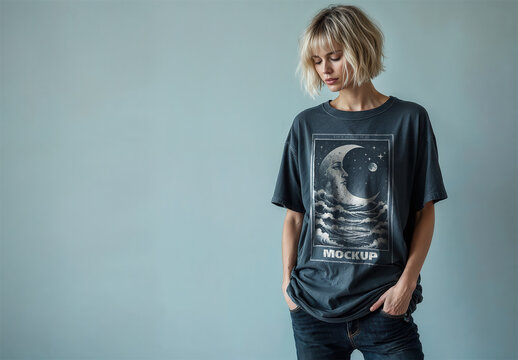 Oversized T-Shirt Mockup with Vintage Washed Black Style