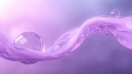 Abstract digital art piece with a purple and pink gradient background. in the center of the image, there is a wave-like shape that appears to be made up of multiple layers of water droplets.