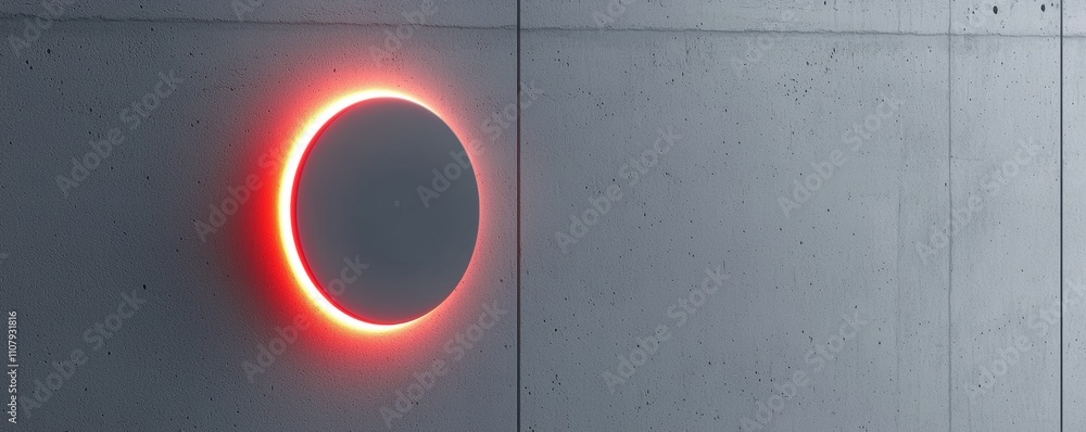Poster a circular glowing element set against a textured gray wall, creating a captivating contrast of ligh