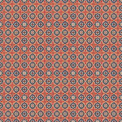 Fototapeta premium Red and Blue Geometric Pattern: A captivating seamless textile design featuring intricate repeating geometric motifs in shades of red, blue, and beige. Perfect for fashion, home decor.