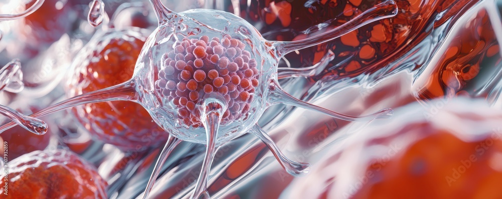 Aufkleber close-up of biological cells displaying vibrant colors and intricate structures, highlighting the co