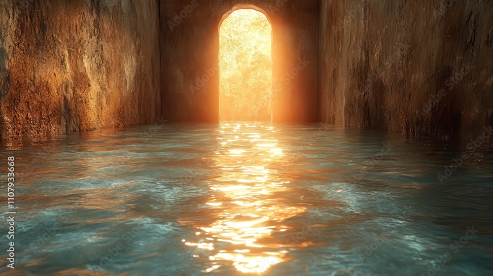 Poster water surface with light illuminated 3d rendering