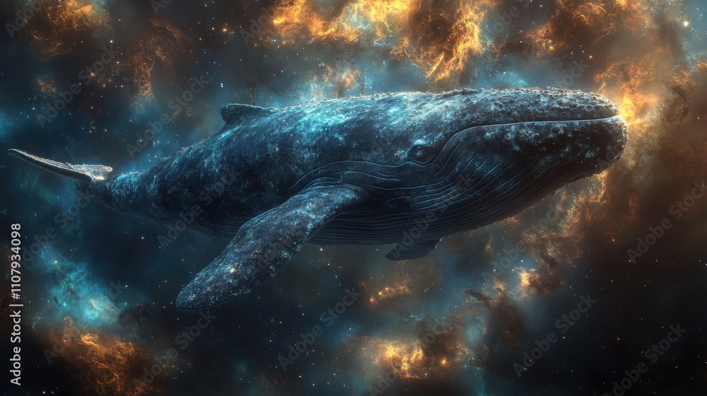 Aufkleber whale in the outer space 3d rendering