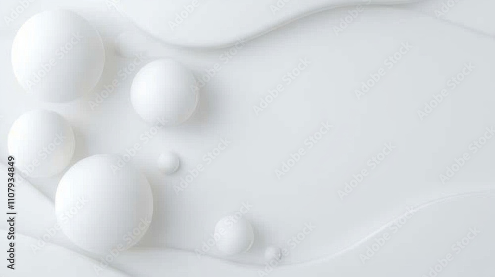 Poster 3d rendering of a group of white spheres on a white background. the spheres are arranged in a scatte