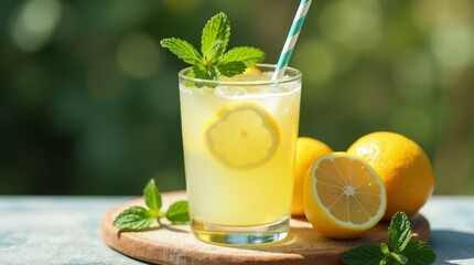 Fototapeta premium A glass of freshly made lemonade with mint_ 