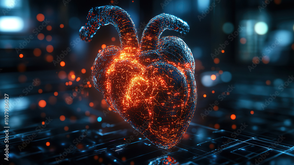 Aufkleber abstract representation of a glowing heart symbolizing digital health and technology innovation in a