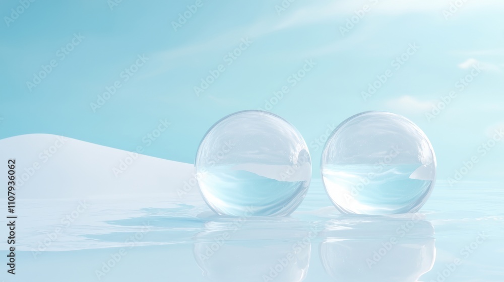 Aufkleber two transparent spheres floating on a body of water. the spheres are spherical in shape and appear t