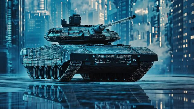 AI driven tank system A tank operates autonomously using an AI-driven system, analyzing data and making tactical decisions in real-time. The intelligent technology enhances its combat abilities.