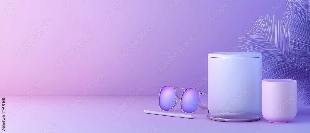 Aufkleber set of minimalistic objects on a purple background. on the left side of the image, there is a white 