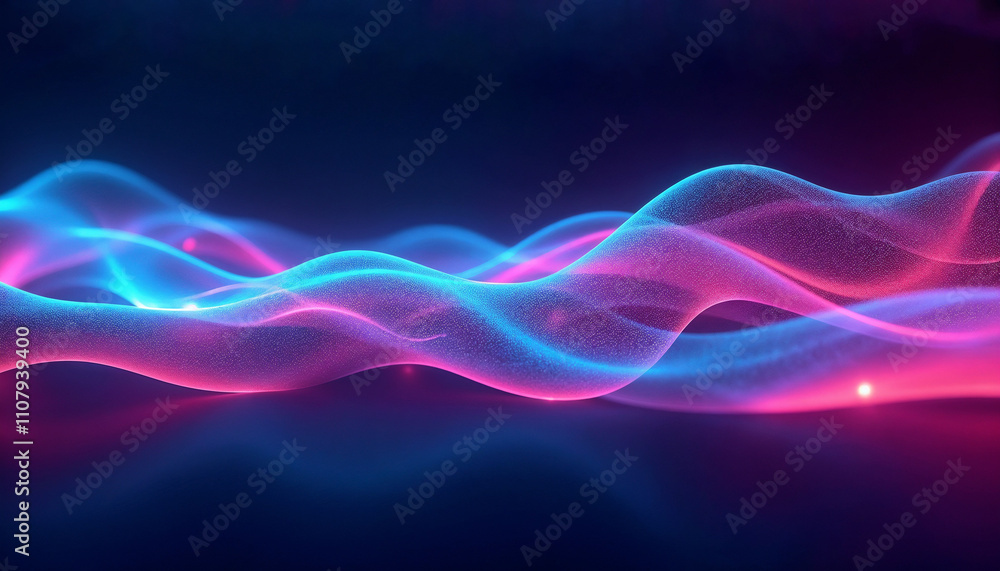 Poster abstract neon waves with pink and blue gradients on a dark background.futuristic glowing light waves