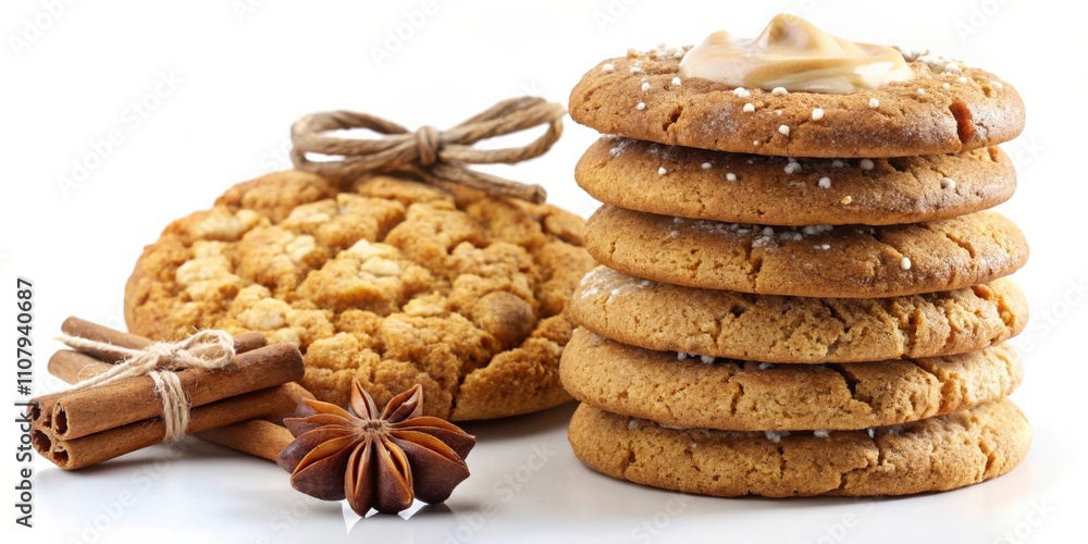 Poster a stack of freshly baked cookies with a delicate dusting of powdered sugar and a dollop of creamy fr